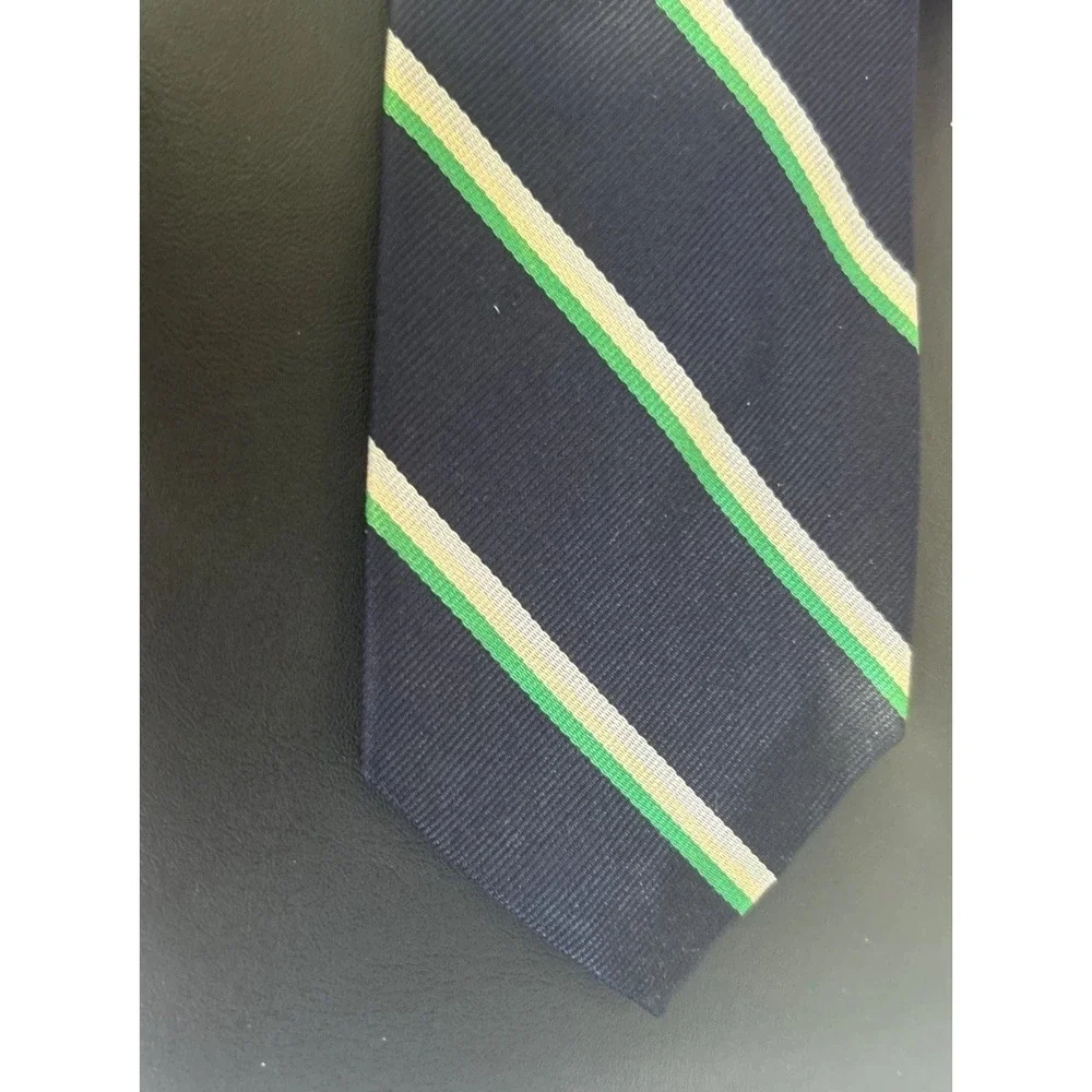 vintage Bill Blass Lyttons Chicago Silk Regimental Tie Navy Green FLAWED AS-IS